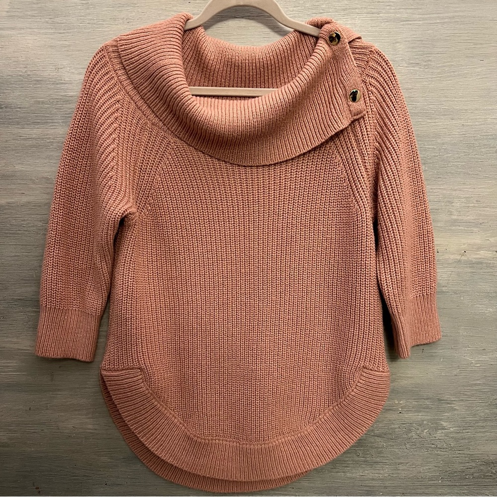 89th + Madison Snap‎ Cowl Neck 3/4 Sleeve Curved Hem Sweater S/P Good Condition